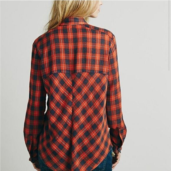 Free People Gauze Plaid Buttondown Shirt Sz M Gently Loved - Picture 3 of 9
